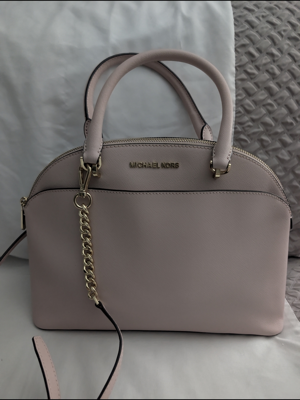 Michael Kors Blush Pink Saffiano Dome Satchel with Gold Hardware